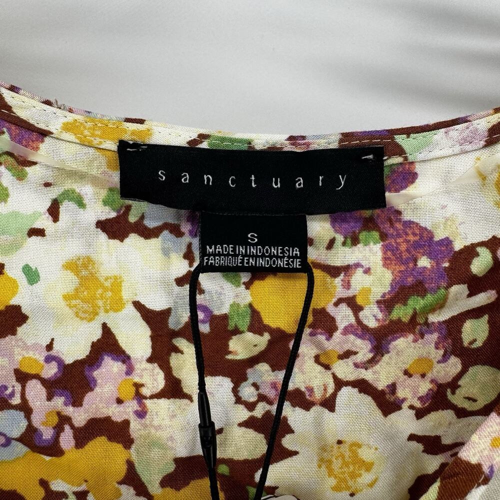Sanctuary Faux Wrap Blouse Floral Small Ruffled Sleeves V Neck NWT Size Small - Picture 3 of 11